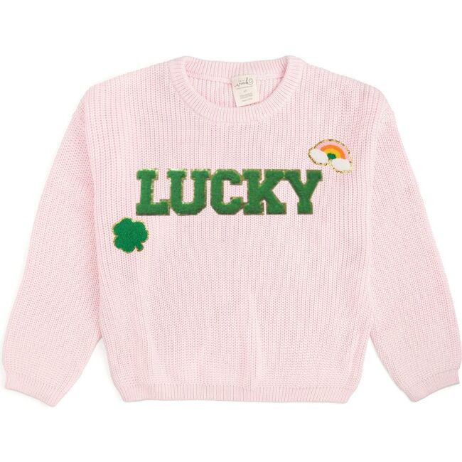 Sweet Wink | Lucky Patch St. Patrick's Day Knit Sweater, (Pink, Size 6-12M) | Maisonette | Maisonette