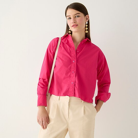 Relaxed-fit cropped cotton poplin shirt | J. Crew US