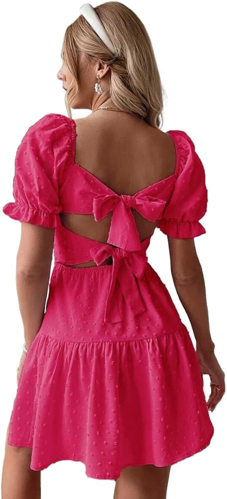 Summer Dresses for Women 2024, Tie Backless Womens Dresses,Swiss Dot Mini Dress,Ruffle Hem Dress,... | Amazon (US)