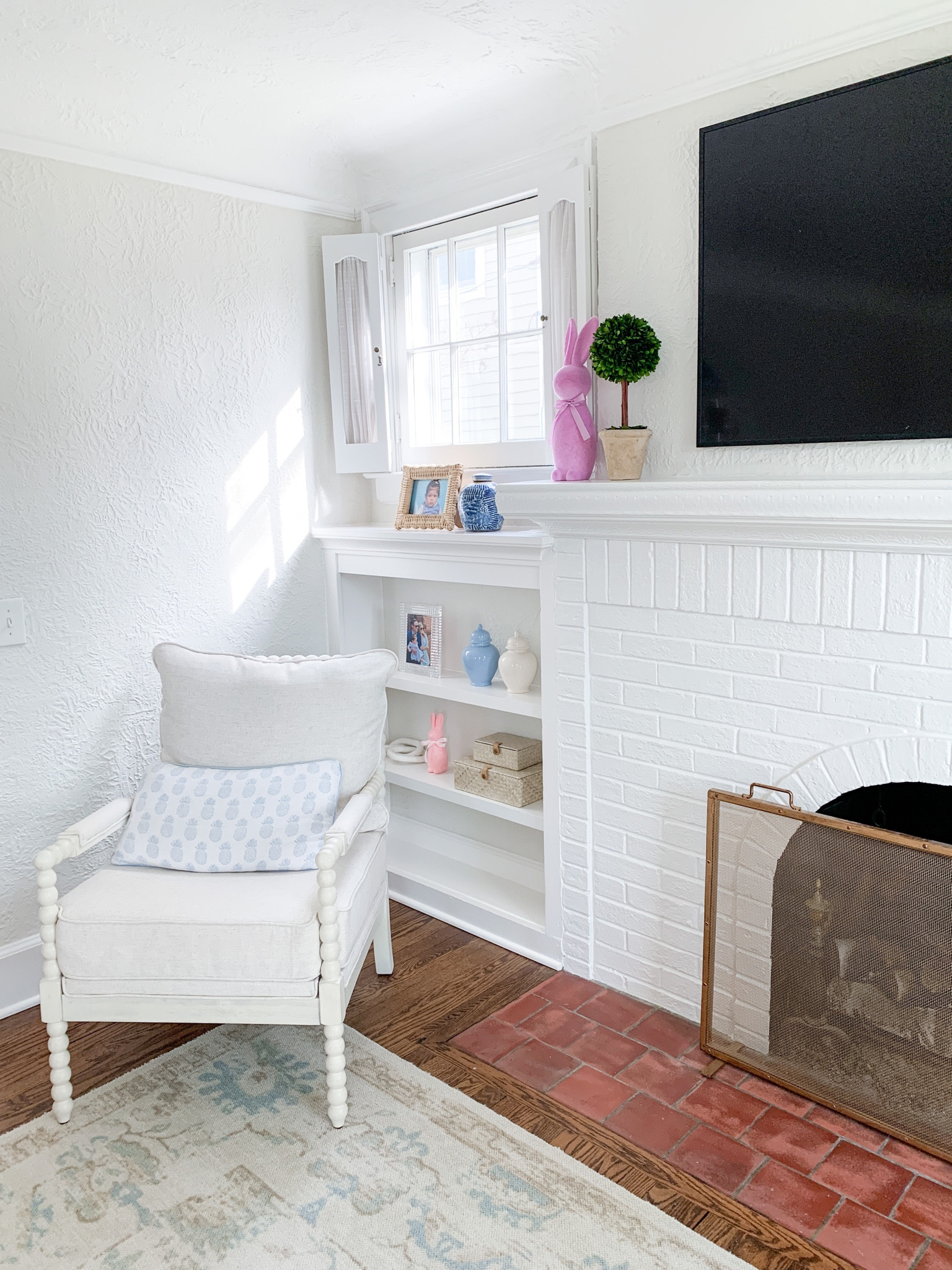 Easter home decor, shelf styling, spindle chair, blue and white decor 

#LTKunder50 #LTKhome #LTKSeasonal