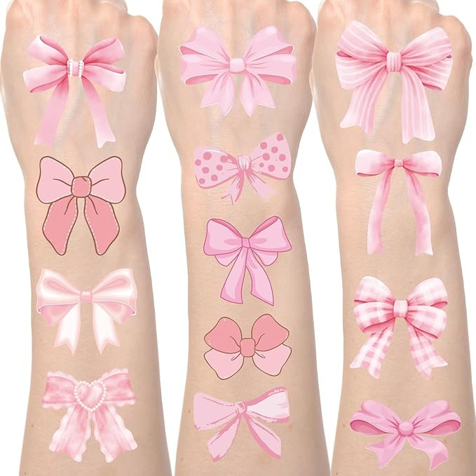 Bows Temporary Tattoos Stickers - 200+ Coquete Birthday Decorations Cute Bow Cherry Ribbon Fake T... | Amazon (US)