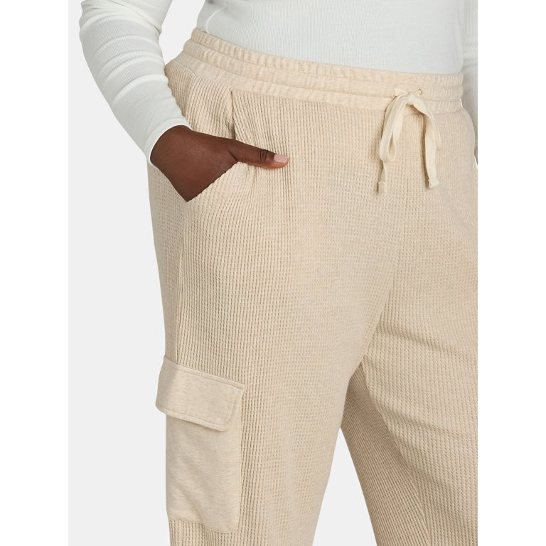 Terra & Sky Women's Plus Size Pull On Waffle Knit Cargo Pants, 27” Inseam, 0X-4X | Walmart (US)