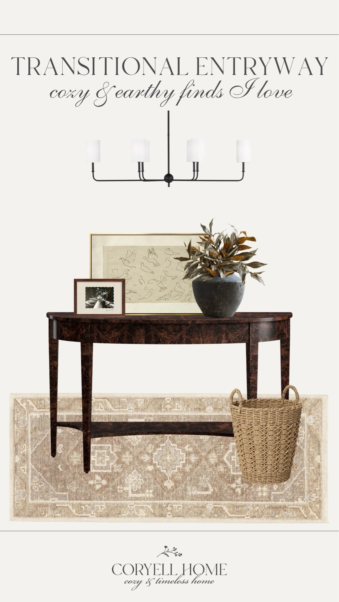 Transitional entryway 🖤 The prettiest console table styling for a moody, vintage, neutral, curated home. This space feels cozy and styled, but welcoming and warm. 🙌🏻😍