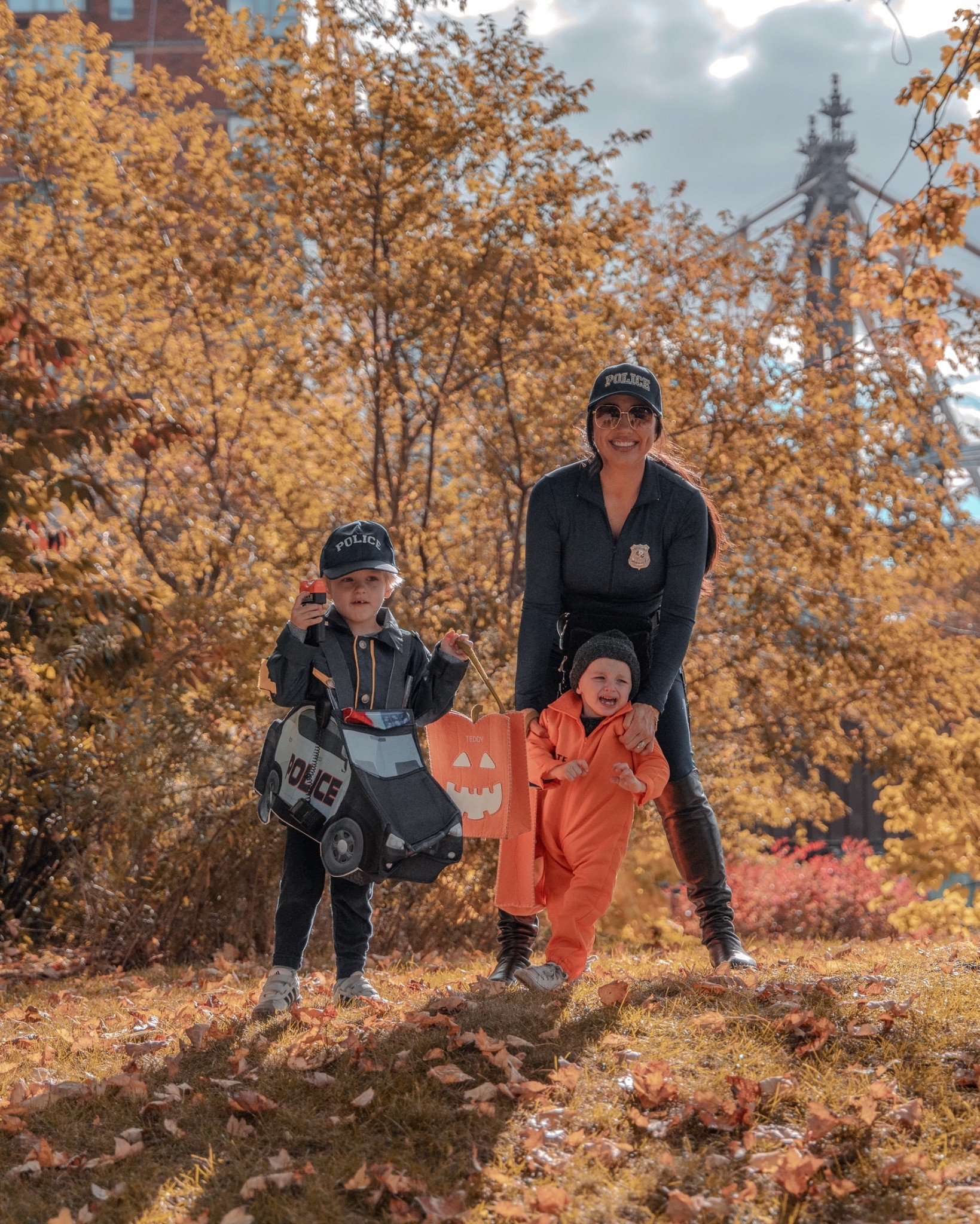 Early trick or treating means last minute Halloween costumes! 🎃 👮‍♂️ I was planning being a princess, but the day of our neighborhood trick or treating, Teddy demanded we all be officers, and Georgie the inmate. 😆 It was our very first time doing a family costume and Teddy absolutely loved it, safe to say this will be a tradition we take with us moving forward! 🤍 

#LTKStyleTip #LTKHalloween #LTKFindsUnder50