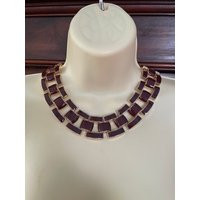 Brown Enamel Chocker Link Necklace in Gold Metal Circa 1980 | Etsy (US)