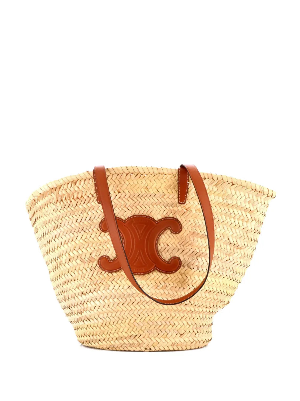 Celine Pre-Owned Triomphe Basket Raffia with Leather Large shoulder bag - Neutrals | Farfetch Global