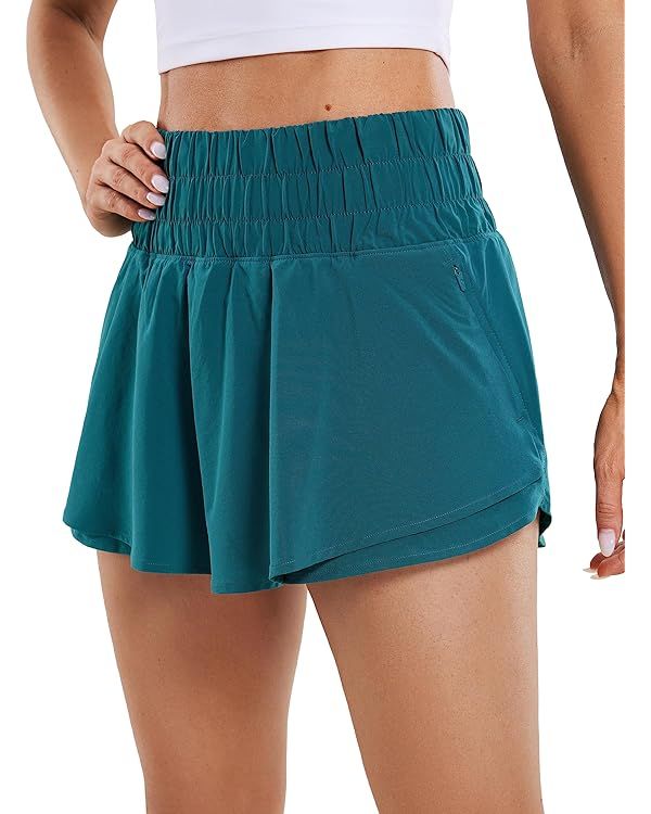 CRZ YOGA Women's High Waisted Flowy Athletic Shorts Ruffle Skirt Wrap Front Liner Workout Running... | Amazon (US)