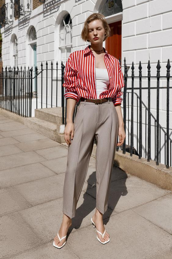 Zara - Cropped Trousers With Belt - Dark Brown - L - Woman | Zara UK