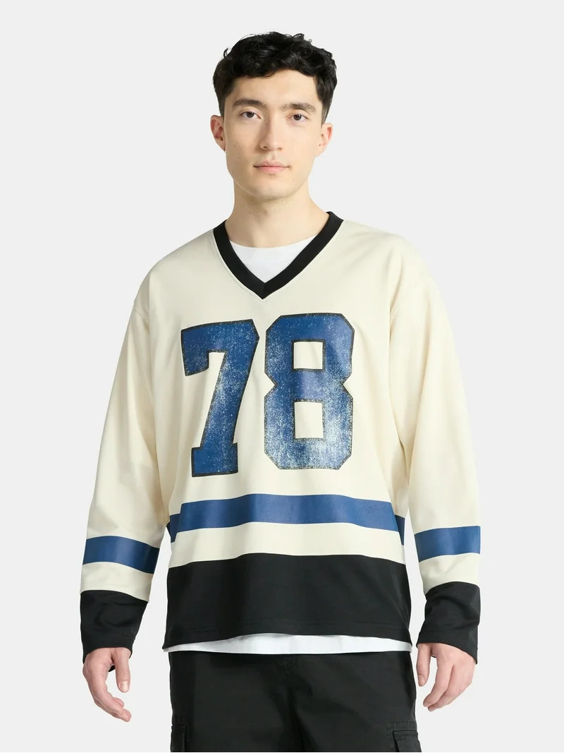 No Boundaries Hockey Jersey Style Shirt with Long Sleeves, Men's and Big Men's | Walmart (US)