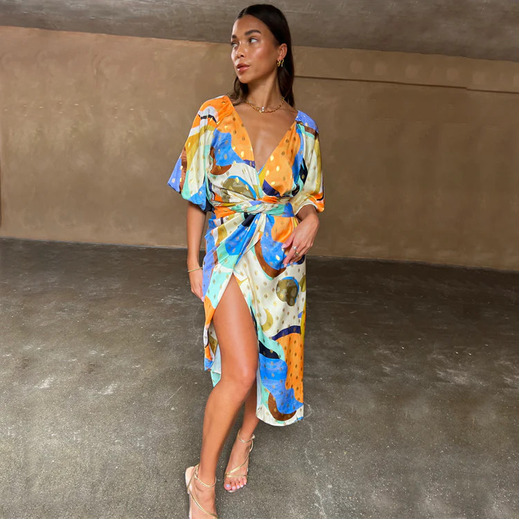 Blue Gigi Sadie Wrap Dress | Never Fully Dressed (UK & IE)