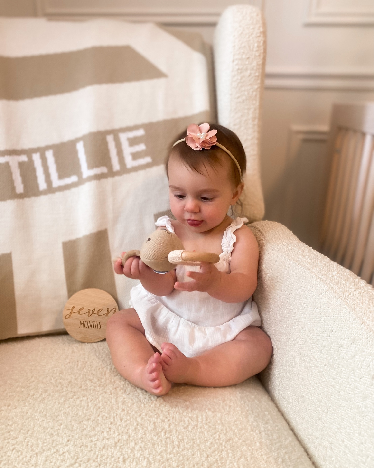 Baby girl milestone, neutral nursery, white outfit, bloomers, target, amazon, baublebar, old navy, sale, custom blanket, custom gift, recliner, arlo recliner, boucle recliner glider

#LTKbaby #LTKsalealert #LTKhome