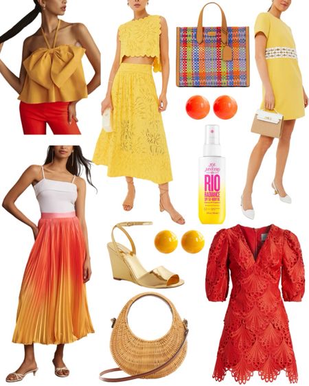 Colorful spring outfits and travel outfit ideas. Love these summer dresses, pleated skirt, matching sets, and statement accessories. 

#LTKSeasonal #LTKstyletip #LTKitbag