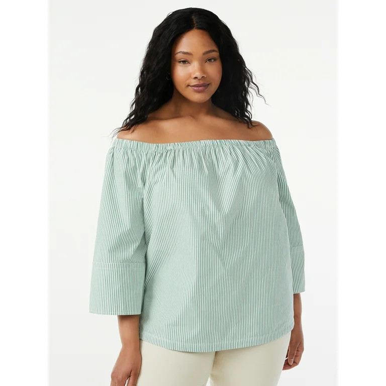 Free Assembly Women's Elasticated Top with ¾-Sleeves | Walmart (US)
