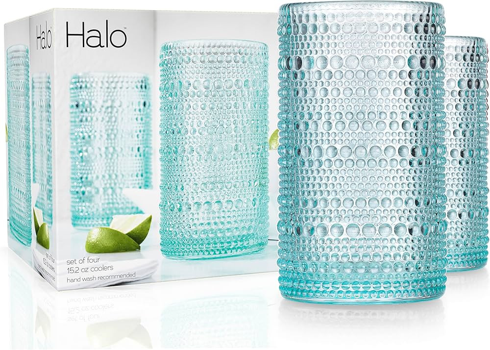Glaver's Hobnail Drinking Glasses, Set of 4 Blue Vintage Beaded Glass Cups 15 Oz. Cocktail Glassw... | Amazon (US)