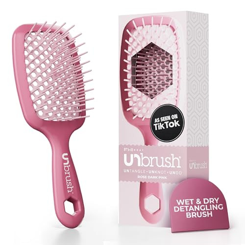 FHI Heat UNbrush Detangling Brush for Pain-Free Brushing on All Wet or Dry Hair Types — Durable DuoFlex Anti-Static Bristles, Lightweight Handle, Vented Hair Brush, Rose Dark Pink | Amazon (US)