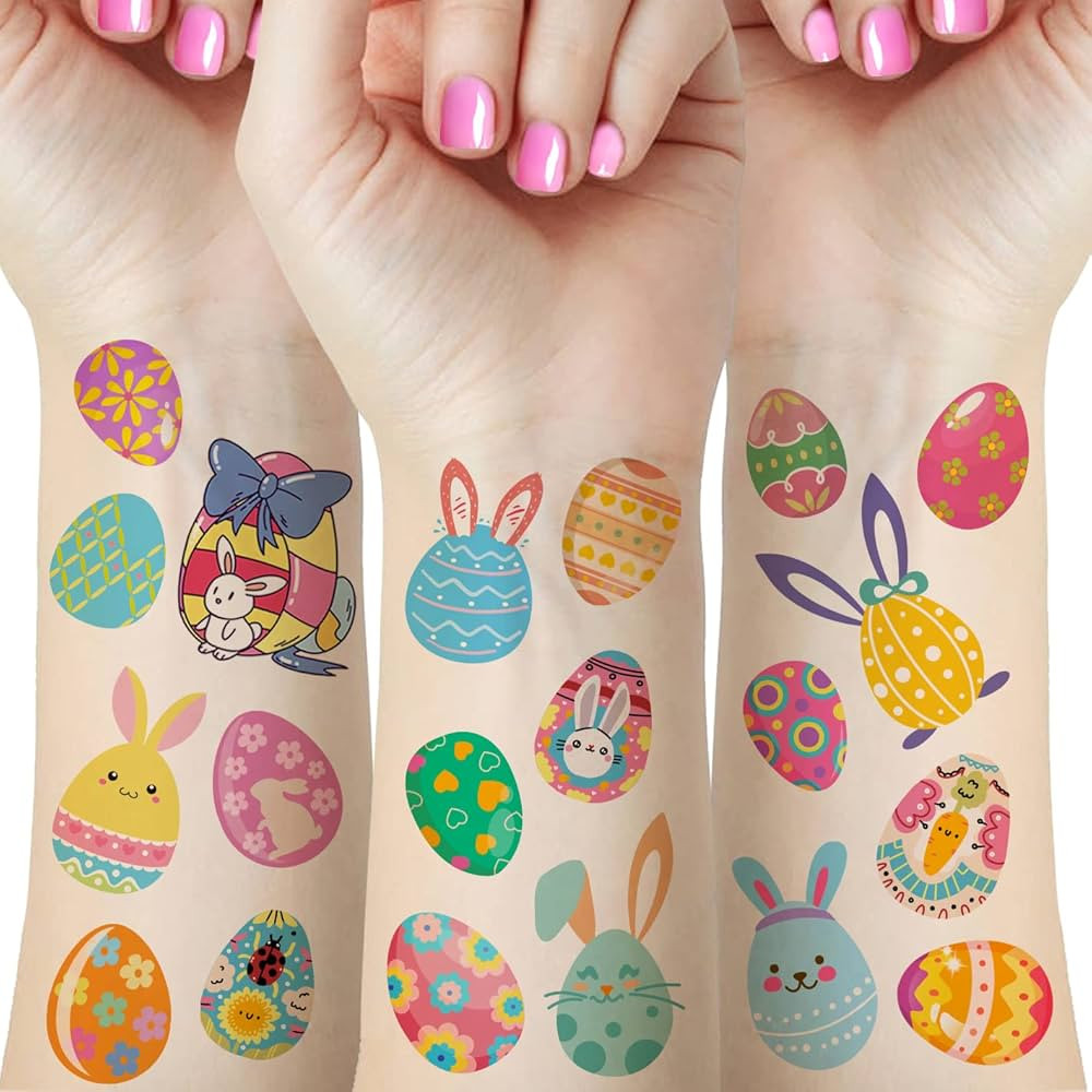 80+ Pieces Easter Egg Tattoos for Kids, 10 Sheets Easter Bunny Egg Tattoo Stickers for Easter Par... | Amazon (US)