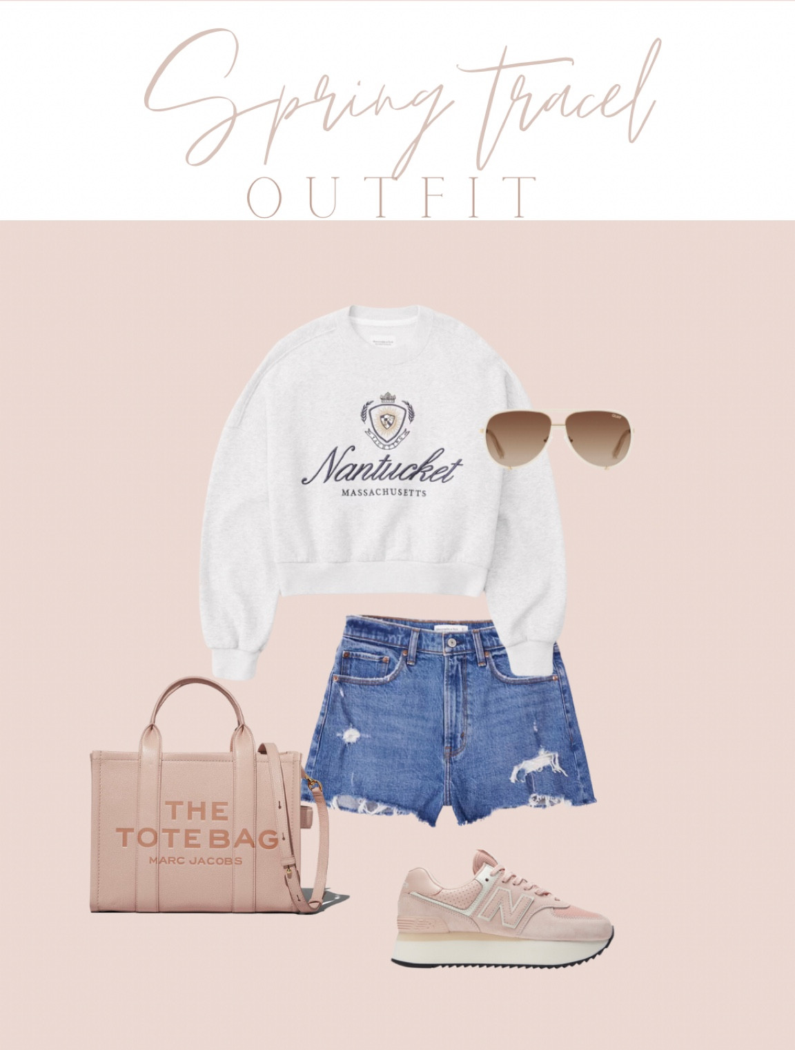 Spring travel outfit // vacation outfit // athleisure // denim shorts // sneakers // sweatshirt 