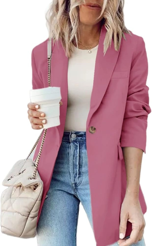 Cnkwei Womens Blazer for Work Casual Long Sleeve Lapel Collar Blazer Jackets with Pockets | Amazon (US)