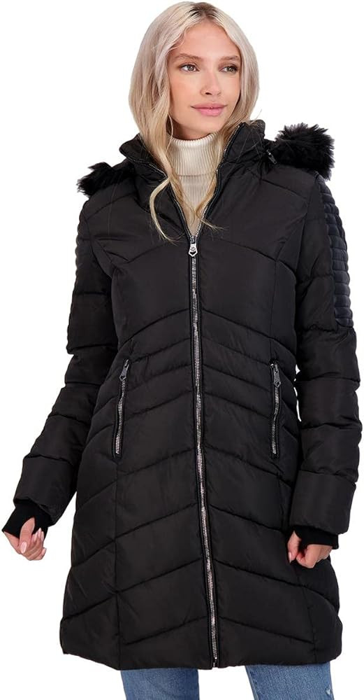 Nanette Lepore Women's Puffer Coat with Faux Leather Details | Amazon (US)