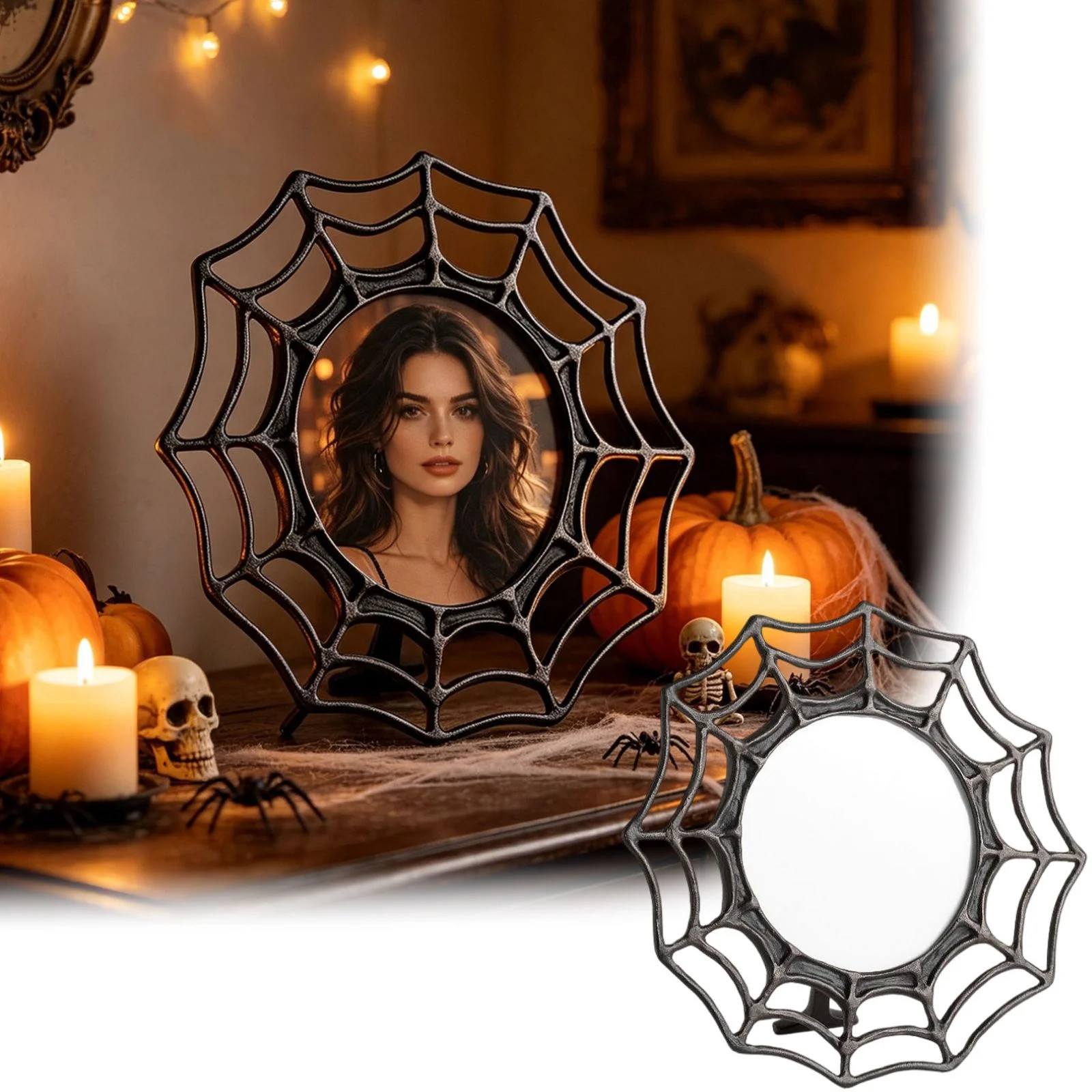Halloween Spider Web Picture Frame, Round Gothic Photo Frame with Desktop Stand, Spooky Tabletop ... | Walmart (US)