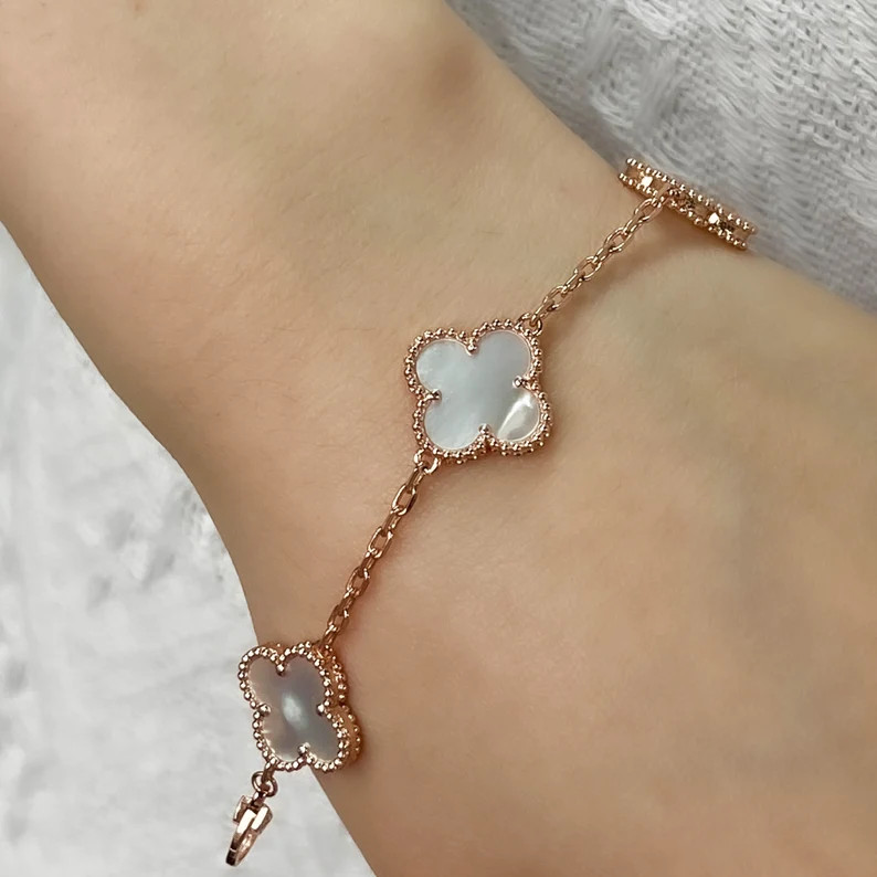 Mother of Pearl 15mm Clover Bracelet 925 Silver 18k Gold Plated Bracelet - Etsy | Etsy (US)