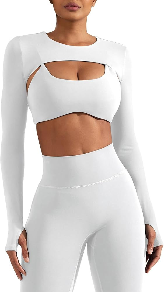 YEOREO Women Crop Top Long Sleeve Bolero Open Front Workout Cropped Shirts Sports Shrug Without B... | Amazon (US)
