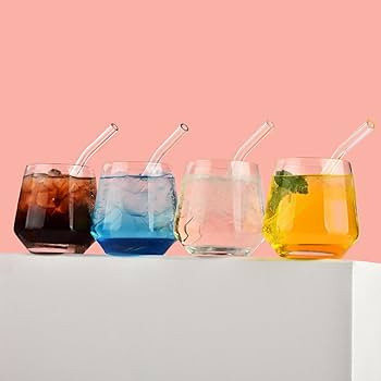 ALINK Short Bent Glass Straws, 6 in x 10 mm Reusable Clear Glass Curved Cocktail Straws for Whisk... | Amazon (US)