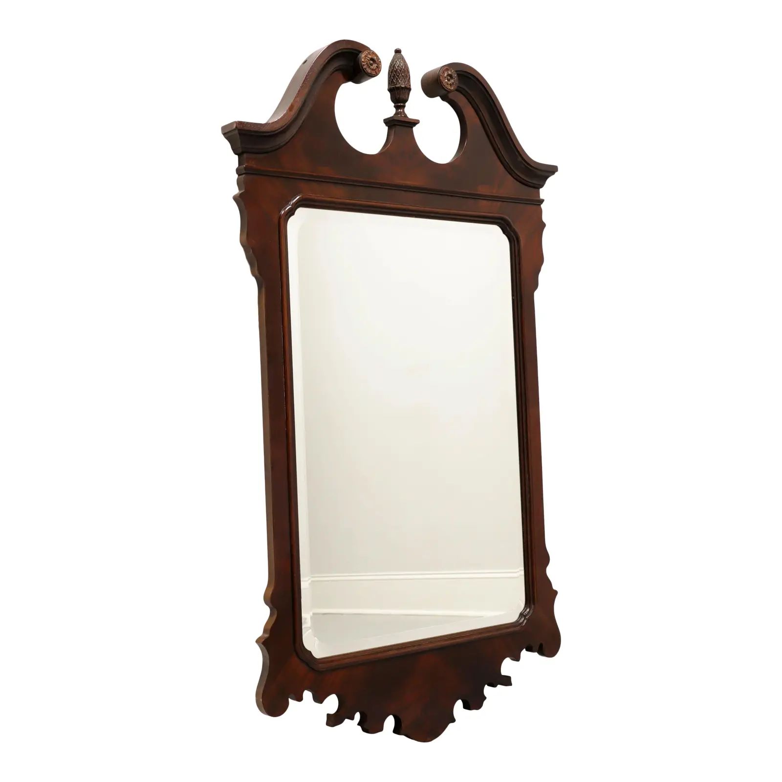 Drexel Heritage Chippendale Crotch Mahogany Beveled Mirror | Chairish