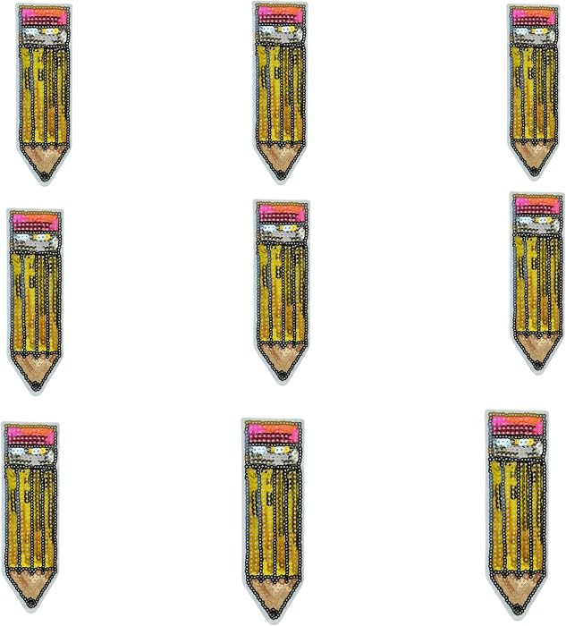 School Supplies Iron-On Patches Pencil Crayons Embroidered Applique Sequin Ironing Patch Gold Gli... | Amazon (US)