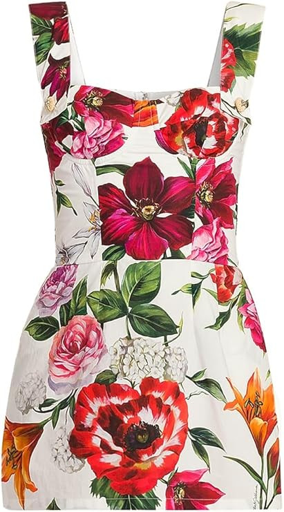 Amazon.com: Dolce&Gabbana, Rafia Fiori Floral Cotton Poplin Minidress, 46 (10), White Print Flowe... | Amazon (US)