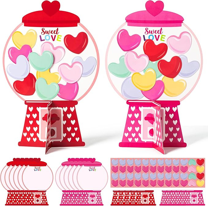 WATINC 24Pcs Valentine’s Day Gumball Machine Craft Kits, DIY Heart Bubble Gum Machine Decoratio... | Amazon (US)