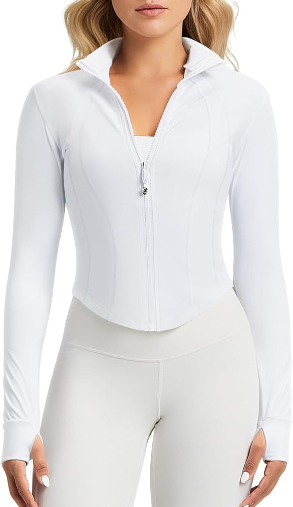 QUEENIEKE Women's Slim Fit Running Jacket - Lightweight Full-Zip Cropped Sports Top for Gym, Trac... | Amazon (US)