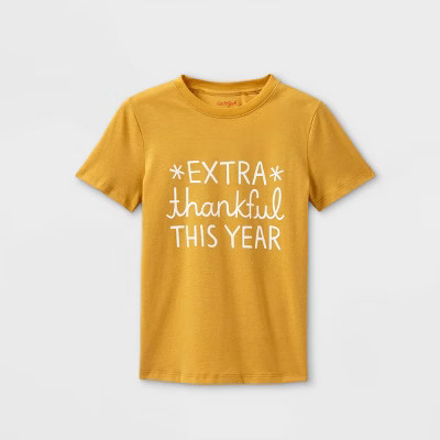 Boys' 'Extra Thankful This Year' Graphic Short Sleeve T-Shirt - Cat & Jack™ Mustard Yellow | Target