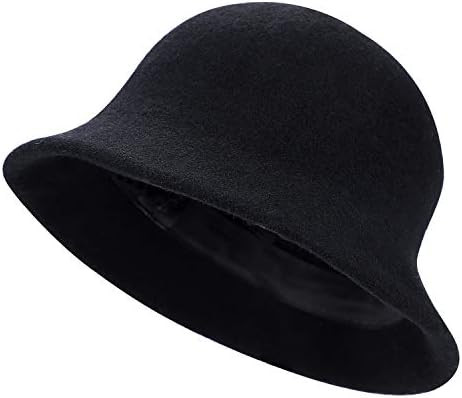 Women Cloche Bucket Hat Vintage Faux Wool Felt Hat Winter Warm Church Bowler Cap Ladies Fedora Fa... | Amazon (US)