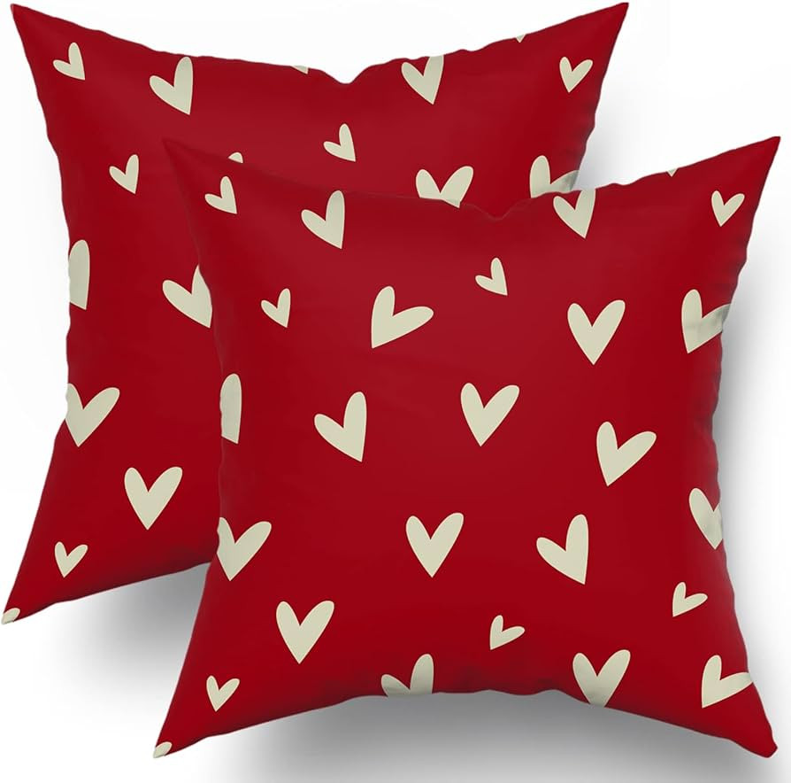 Valentines Day Pillow Covers 18x18 Set of 2 Red Love Heart Holiday Decorative Throw Pillows Roman... | Amazon (US)