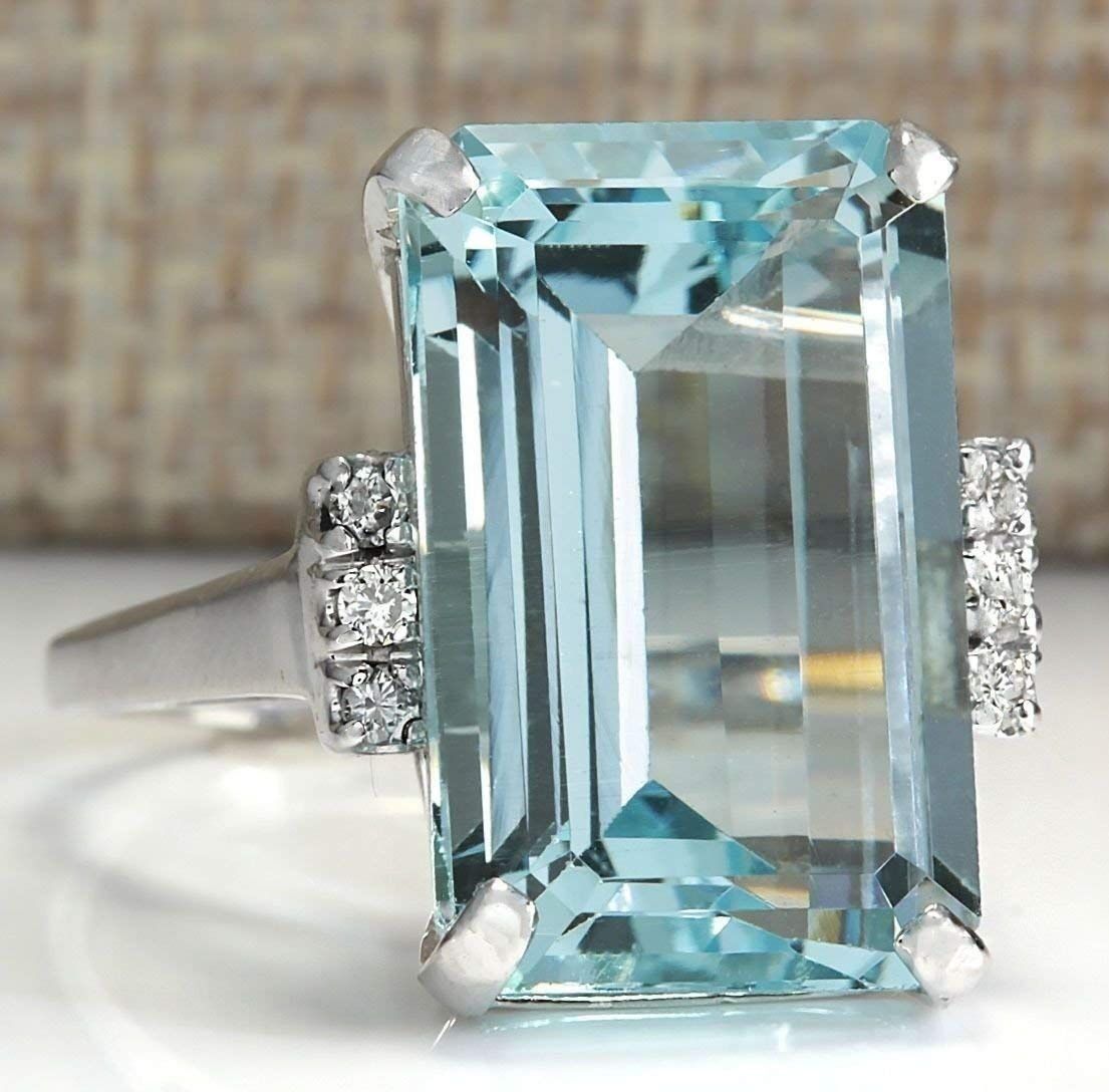 Women Fashion 925 Silver Emerald Cut Blue Aquamarine Wedding Jewelry Ring Sz5-12 by khime (9) | Amazon (US)