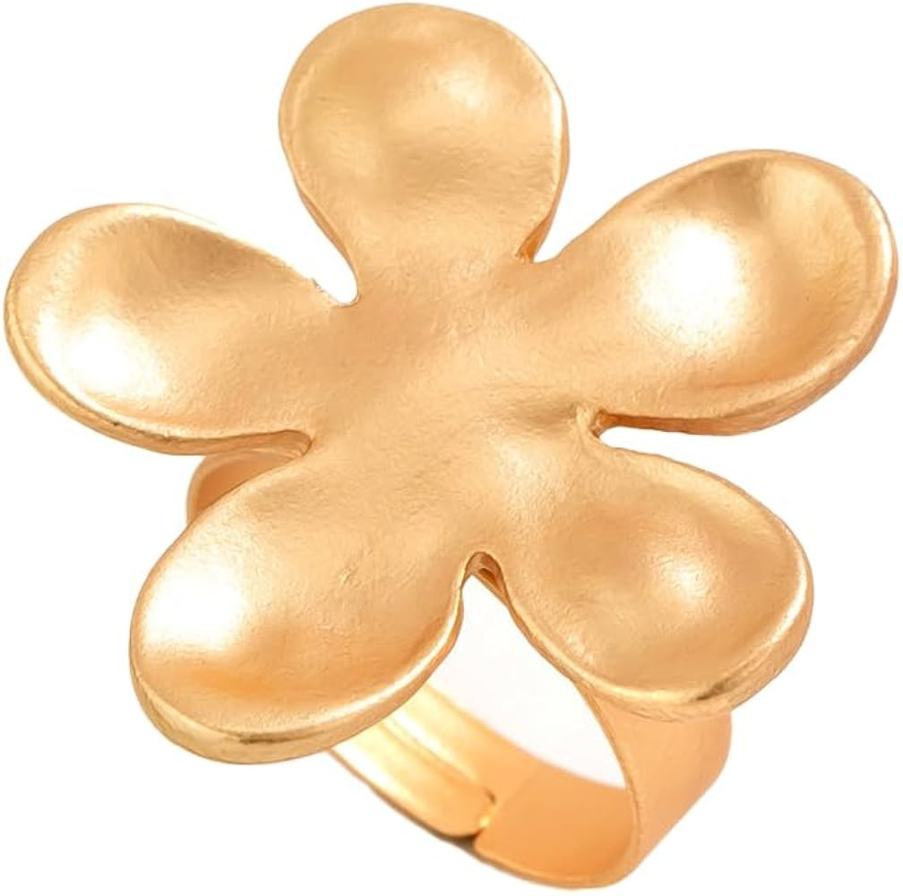 Gold Flower Ring for Women Trendy Silver Flower Ring Chunky Adjustable Flower Rings Minimalist Fl... | Amazon (US)