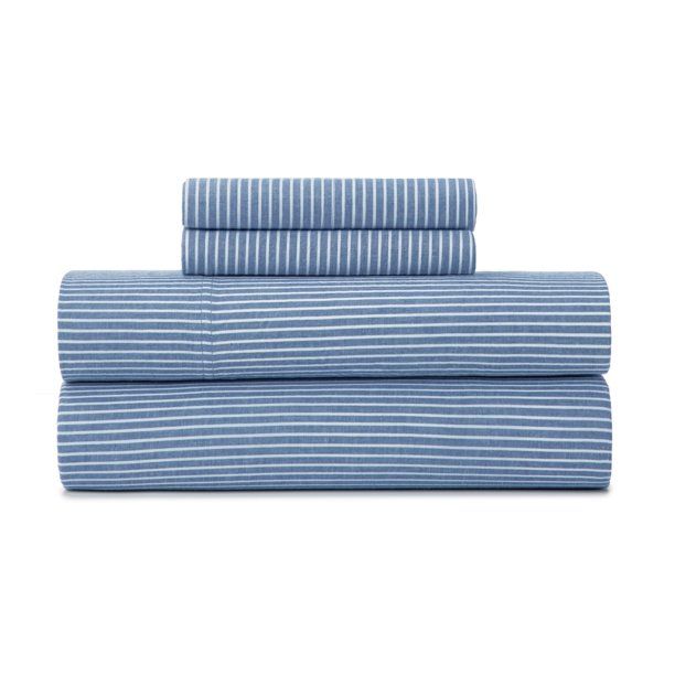 Gap Home Yarn Dyed Organic Cotton Chambray Stripe Bed Sheet Set, Deep Pocket, Q, Blue, 4PC - Walm... | Walmart (US)