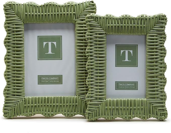 Two's Company Green Wicker Weave Set of 2 Photo Frame Includes 2 Sizes: 4" x 6" and 5" x 7" | Amazon (US)