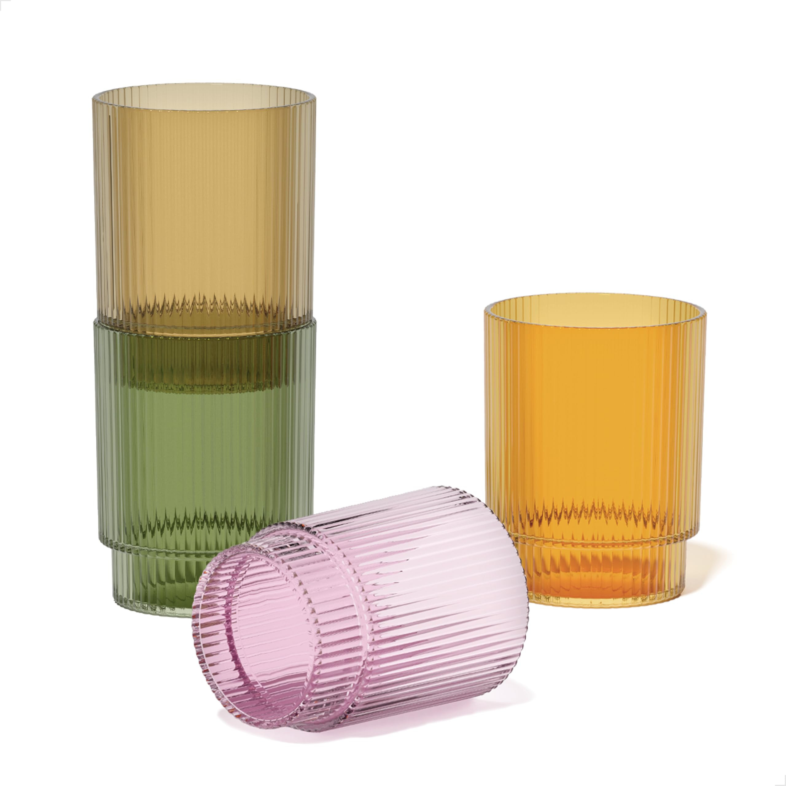 TOSSWARE RESERVE 12oz Fluted Tumbler - Color Series SET OF 4, Premium Quality, Tritan Dishwasher Safe & Heat Resistant Unbreakable Plastic Ripple Glasses | Amazon (US)