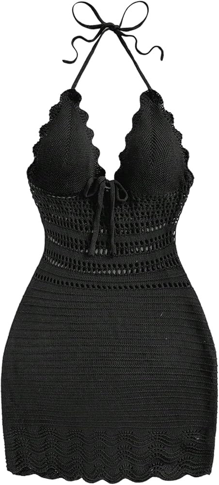 GORGLITTER Women's Crochet Halter Mini Dress Bow Backless Bodycon Knit Dresses Summer Festival Ou... | Amazon (US)