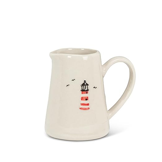 Abbott Collection Mini Jug with Lighthouse - Stoneware, Ivory/Red, 5oz (3 inches H) | Amazon (US)