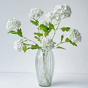 4 Pcs 26.8'' Viburnum Artificial Flower Snowball Lifelike Long Stem Real Touch White Small Hydran... | Amazon (US)