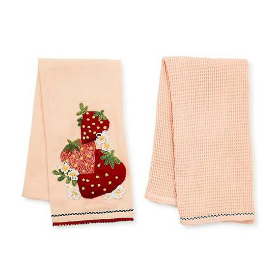 Strawberry Embroidered Dish Towels, Set of 2 | MacKenzie-Childs