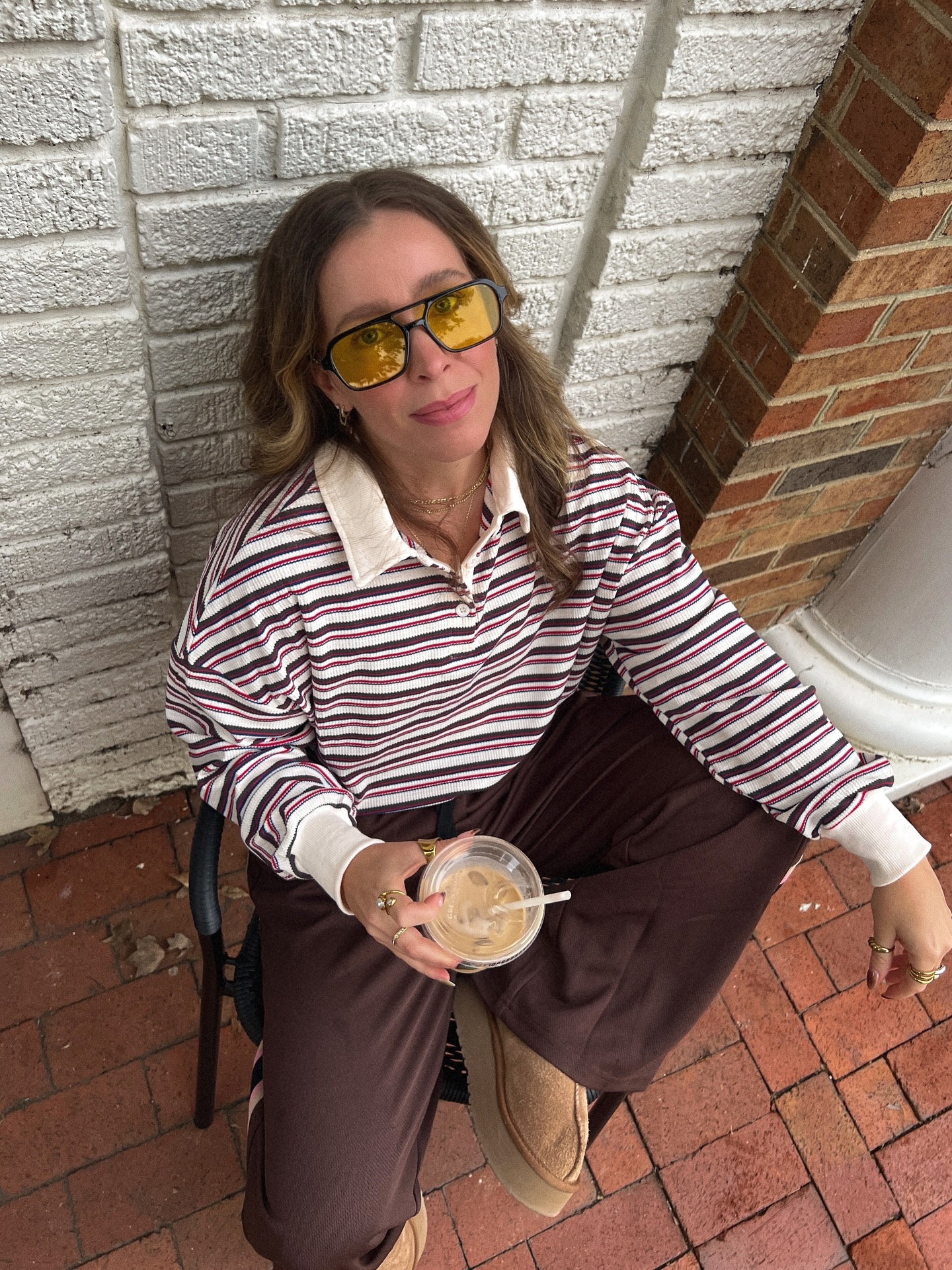 Felt a little 80s, might rewind later ⏮️🤎📺👾📼

#fallfashion #petitefashion #fallstreetstyle #falltrends #ootd 
Fall outfit idea, striped polo, retro style, petite outfit idea, fall street style, fall sporty style, fall track pants outfit