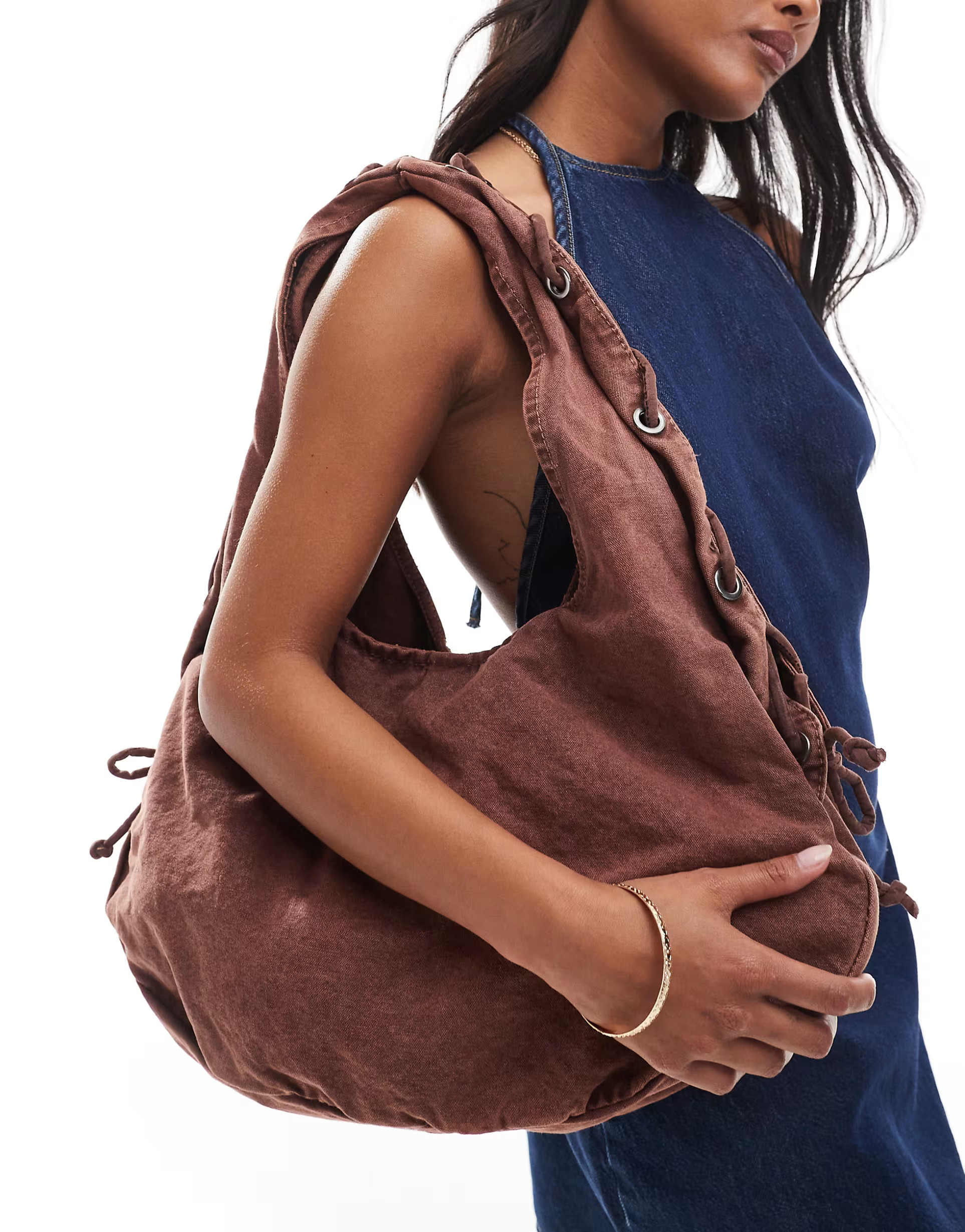 Pull&Bear canvas bag with lace detail in brown | ASOS (Global)