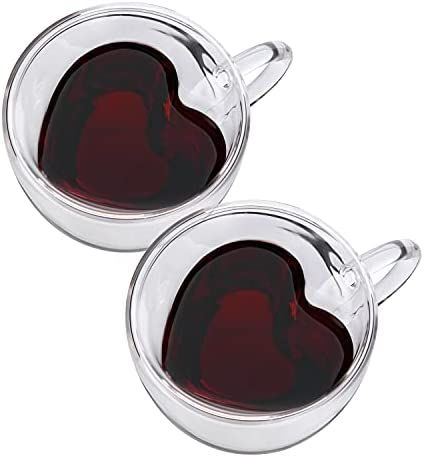 CNGLASS Double Wall Heart Shaped Glass Coffee Mugs 8.5oz,Insulated Clear Tea Cups with Handle,Uni... | Amazon (US)