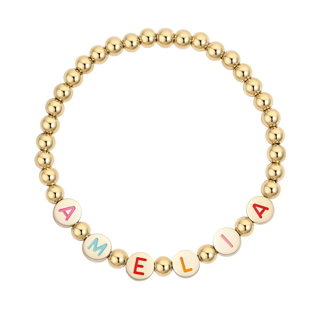 Custom Rainbow Letter Gold Disc Bead Bracelet | Mint & Lily