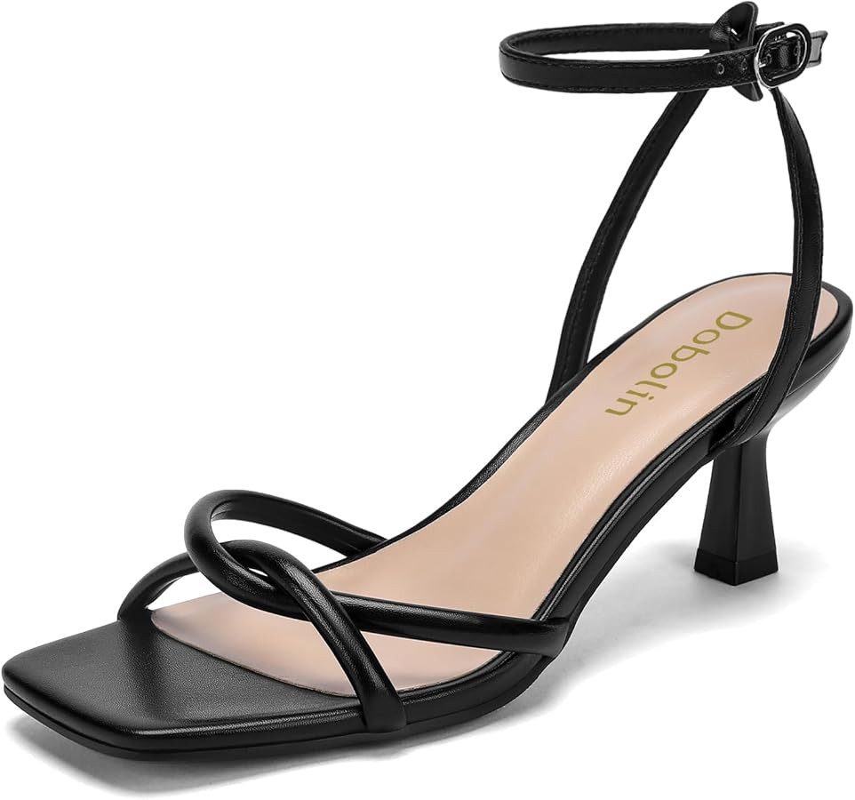 Wide Width Womens Sandals 2.5-inch Square Open Toe Kitten Heels Strappy Ankle Strap Sandals Comfo... | Amazon (US)