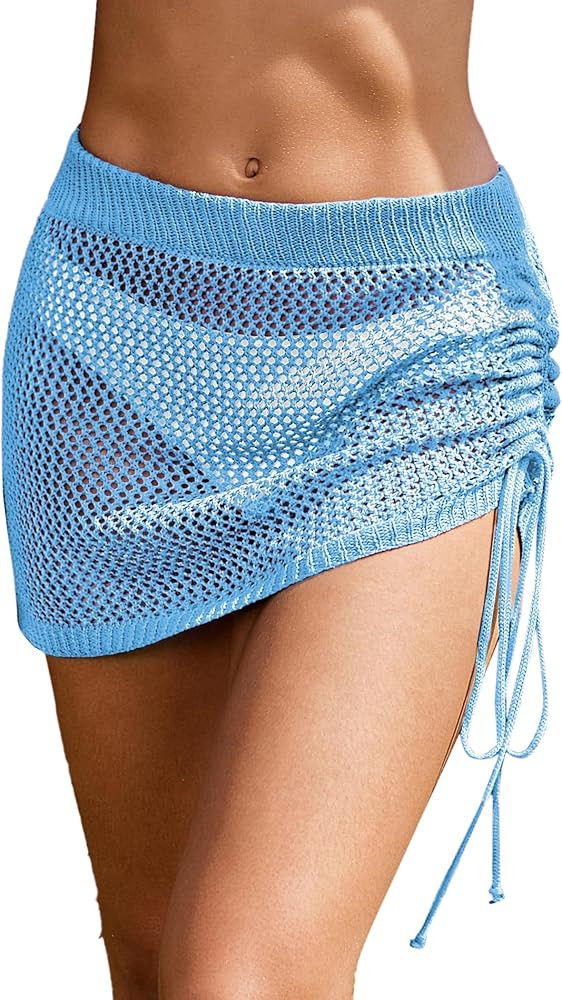 AI'MAGE Women's Crochet Swimsuit Cover Up Skirt 2026 Knit Drawstring Beach Sarong Coverups Bikini... | Amazon (US)